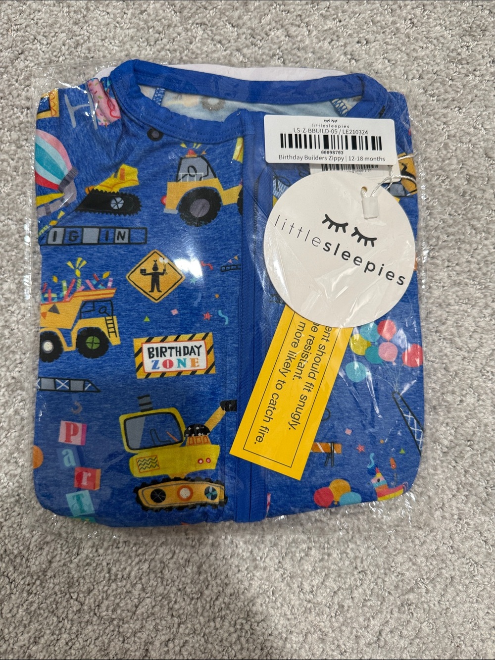 Little Sleepies Blue Construction Birthday Prints Kids Pajamas
